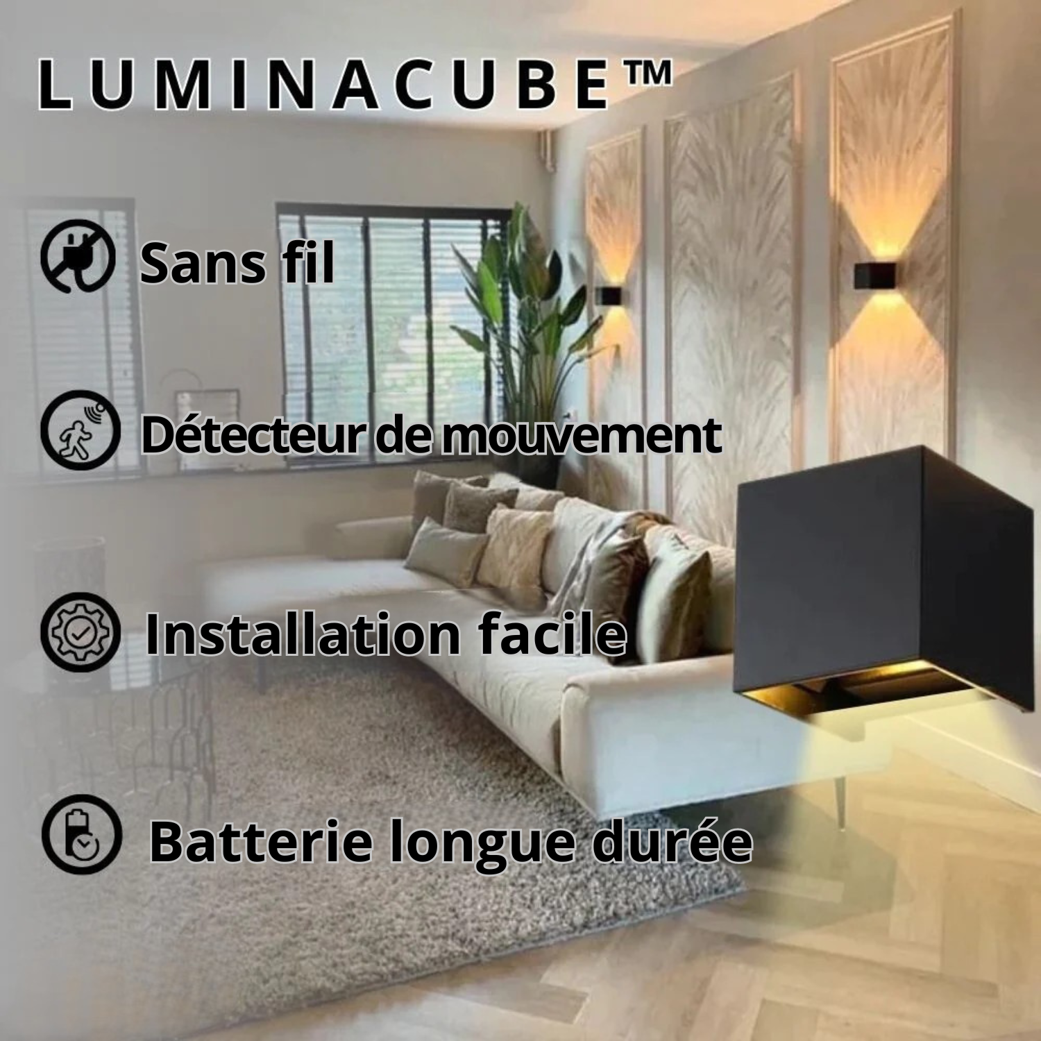 LuminaCube - Lampe Murale sans Fil et Luxueuse - Steloria™